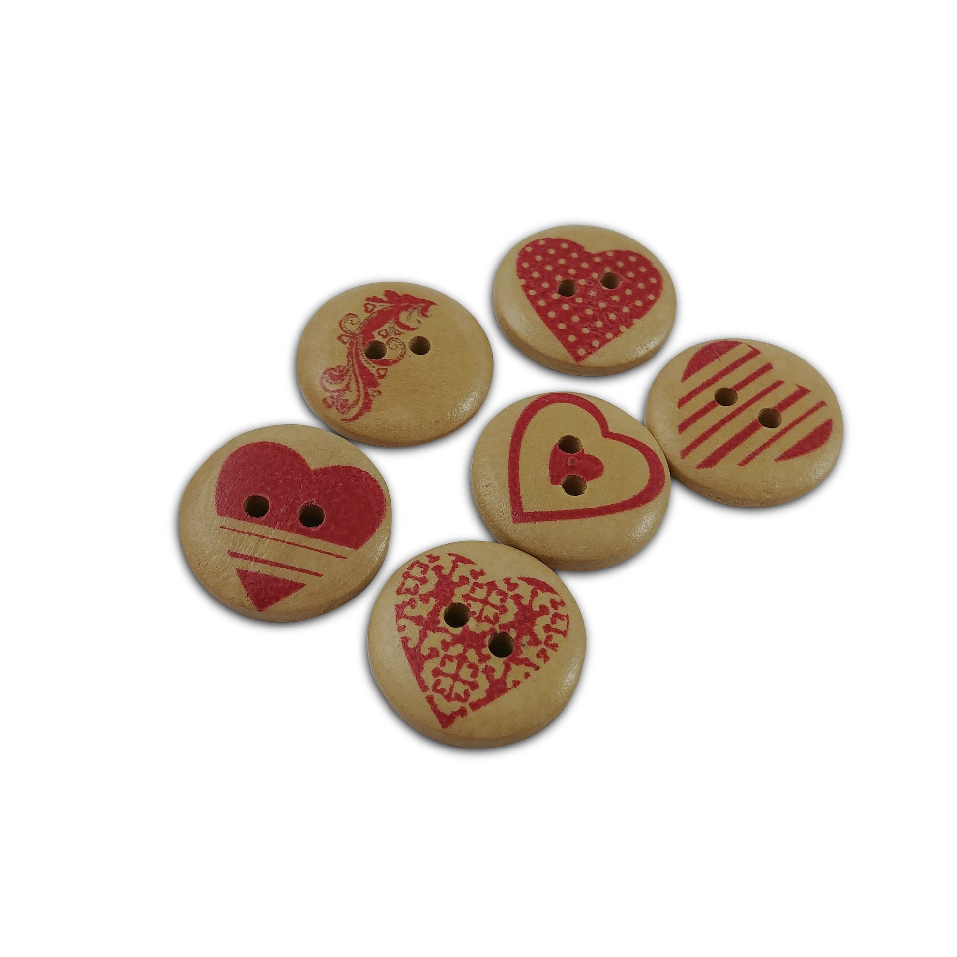 Heart wood sewing buttons - 6 Patterns craft buttons 20mm