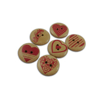 Heart wood sewing buttons - 6 Patterns craft buttons 20mm
