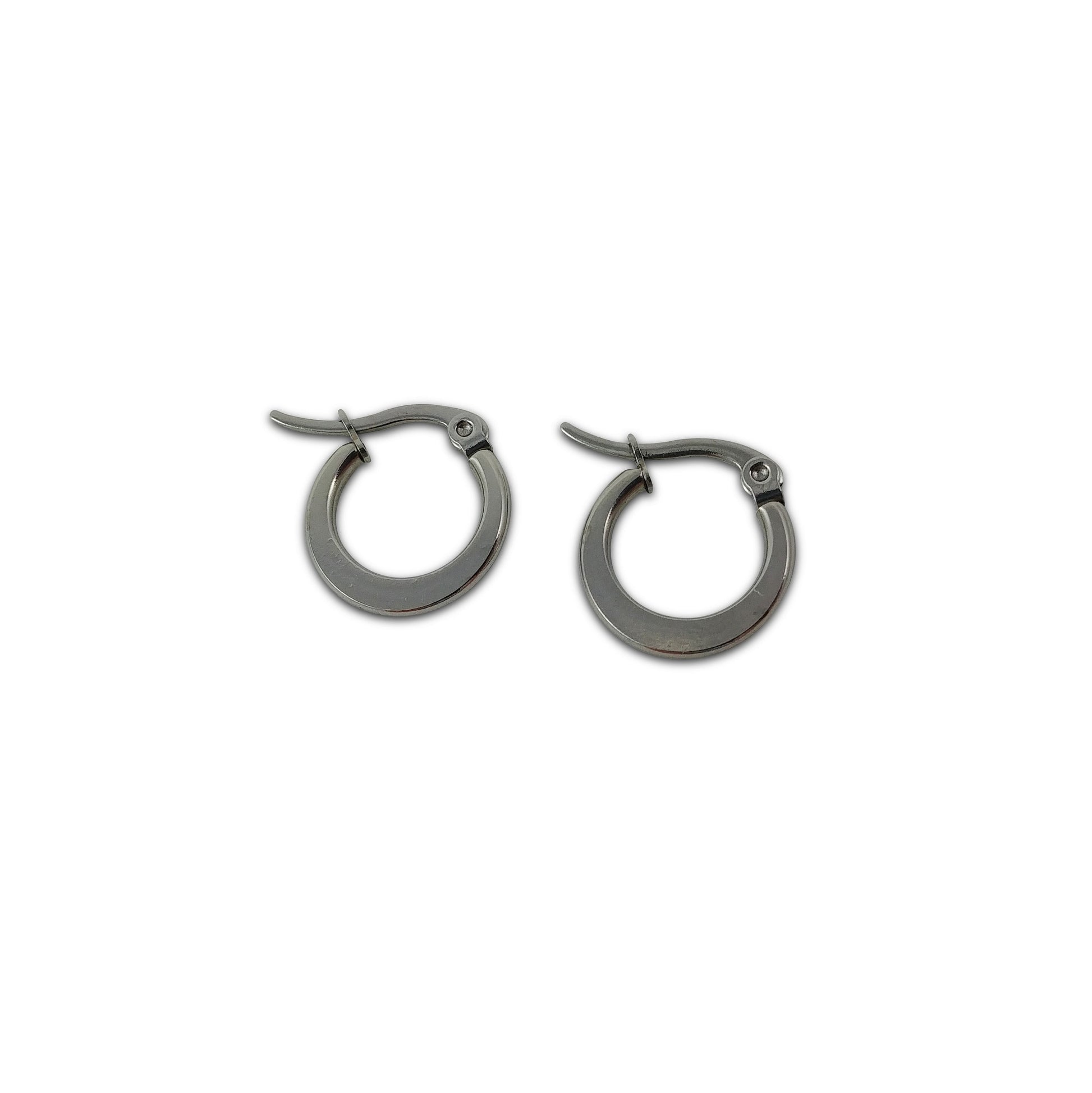 Stainless steel hoop earrings, Hypoallergenic earring findings, Flat ring shape, Silver latch back earwire