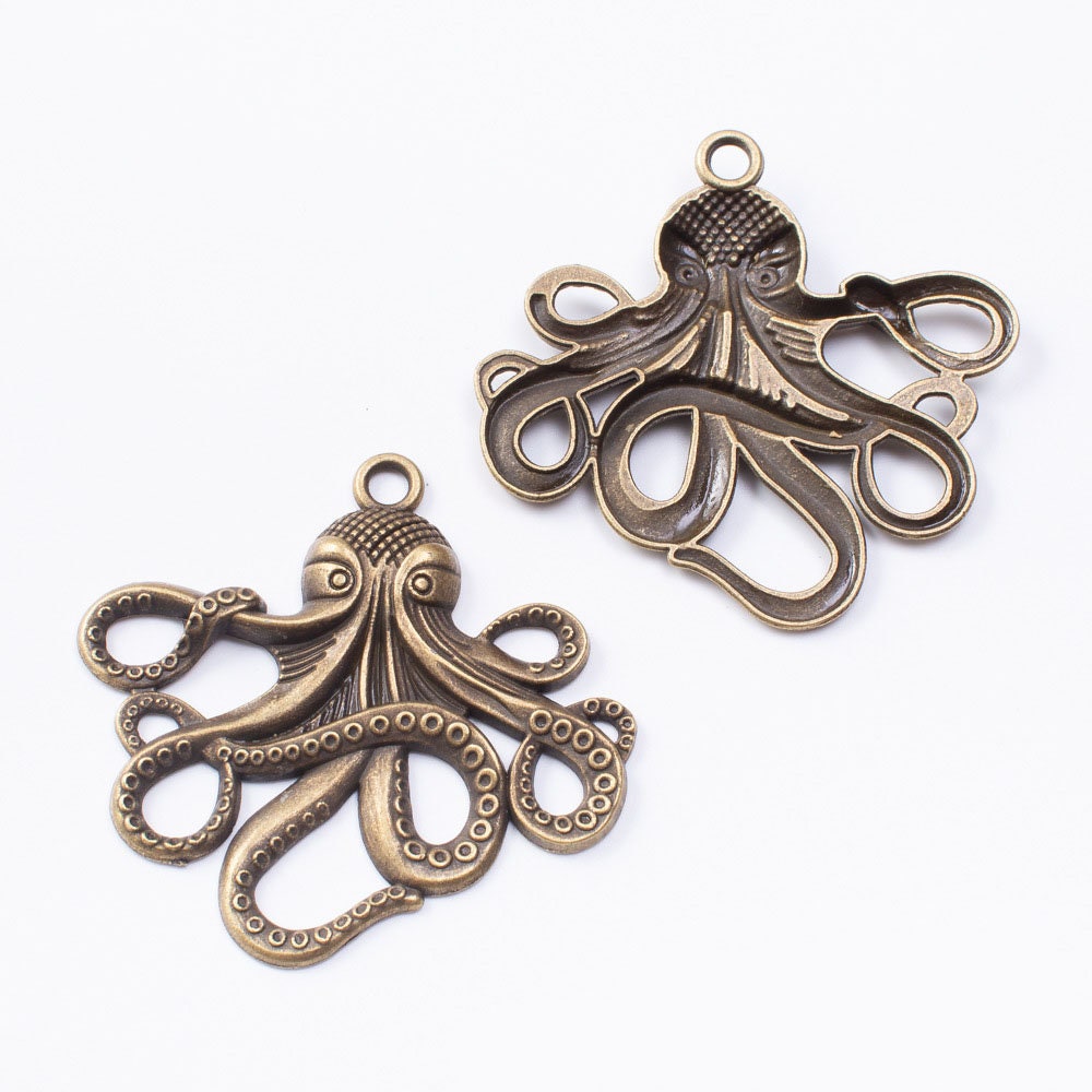 Large octopus pendant, Hypoallergenic DIY necklace pendant, Nautical steampunk pendant, Plated charms: patina - bronze - silver - copper
