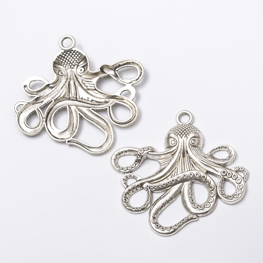 Large octopus pendant, Hypoallergenic DIY necklace pendant, Nautical steampunk pendant, Plated charms: patina - bronze - silver - copper