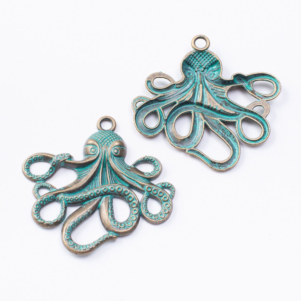 Large octopus pendant, Hypoallergenic DIY necklace pendant, Nautical steampunk pendant, Plated charms: patina - bronze - silver - copper