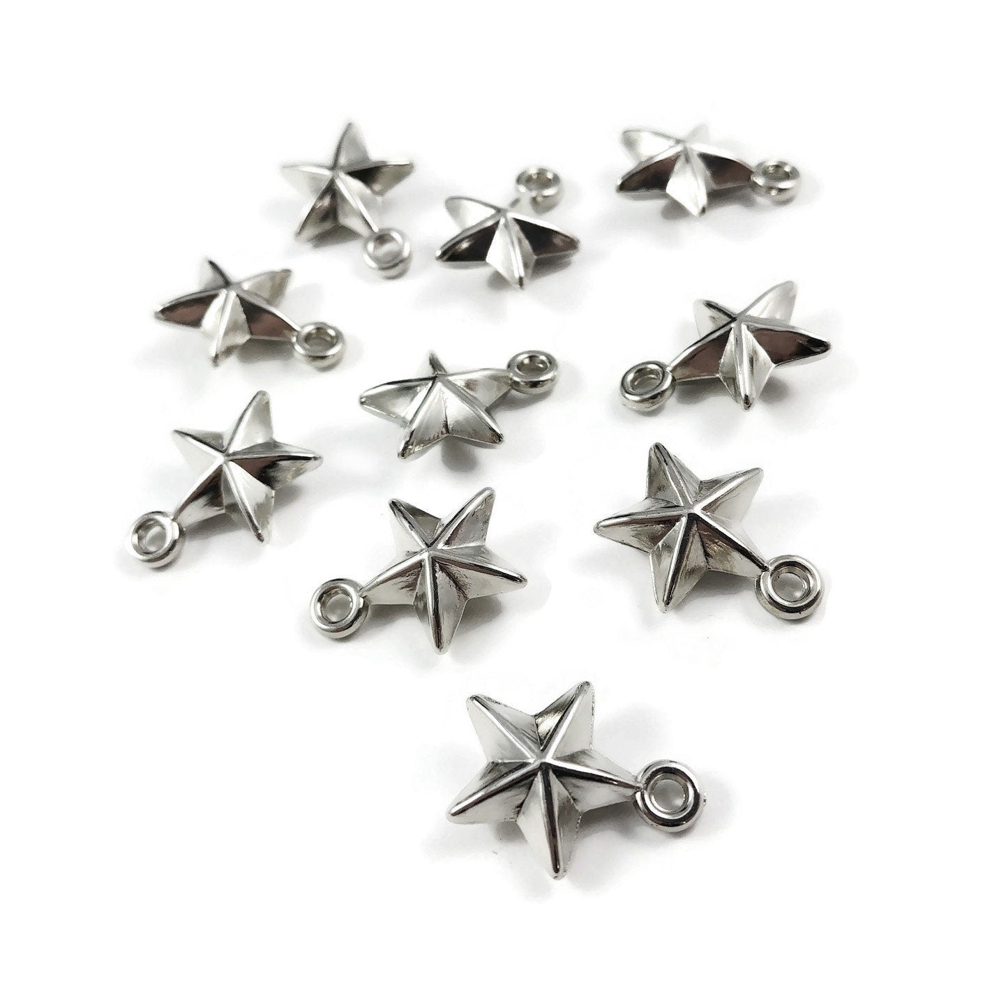 Silver star charms, Acrylic celestial charms, Small star pendants for jewelry making, Earring or bracelet charms