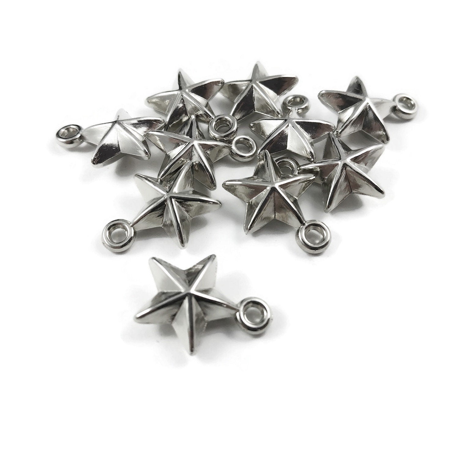 Silver star charms, Acrylic celestial charms, Small star pendants for jewelry making, Earring or bracelet charms