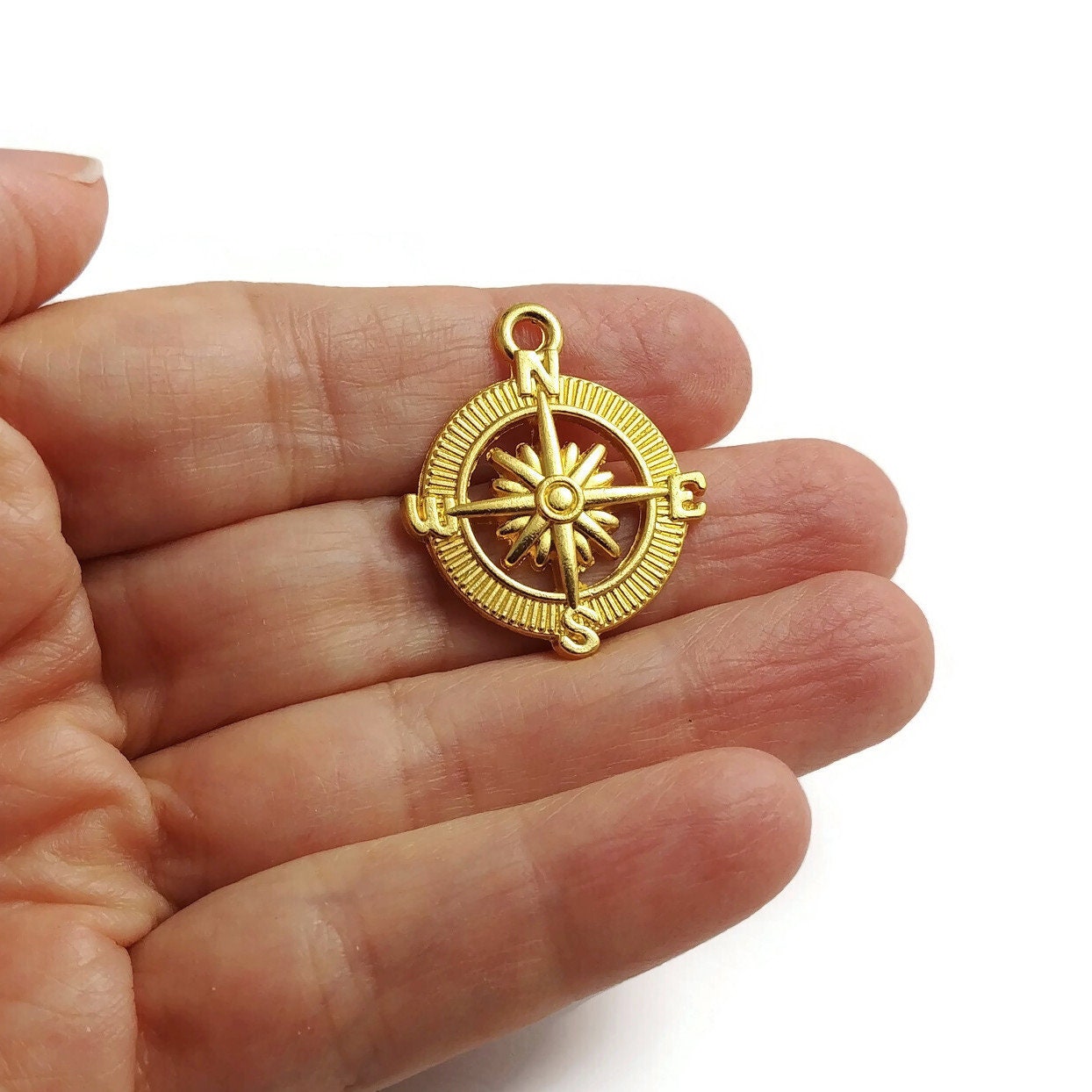 Compass rose charm, Hypoallergenic DIY necklace pendant, Travel nautical pendant, gold bronze silver plated charms