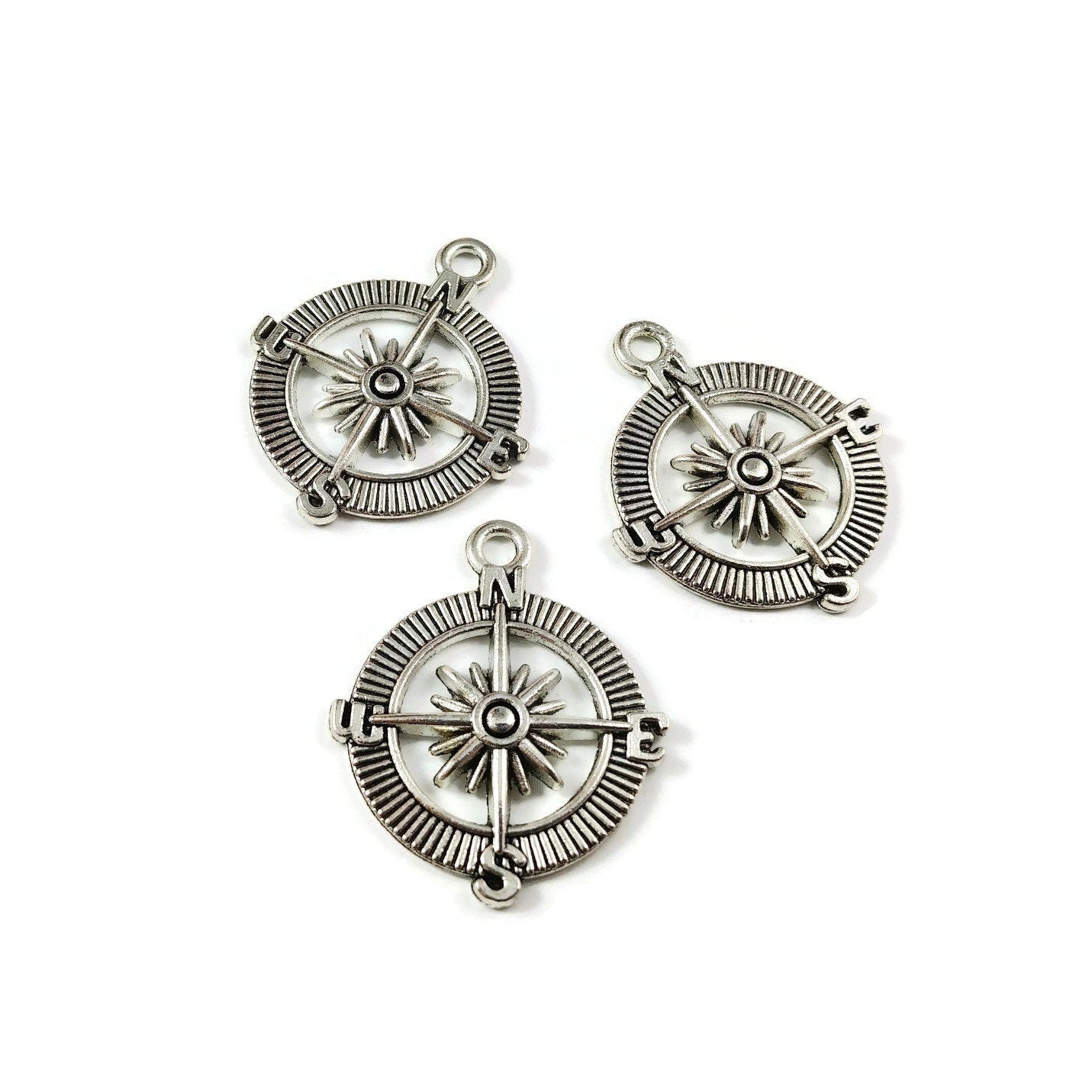 Compass rose charm, Hypoallergenic DIY necklace pendant, Travel nautical pendant, gold bronze silver plated charms