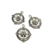 Compass rose charm, Hypoallergenic DIY necklace pendant, Travel nautical pendant, gold bronze silver plated charms