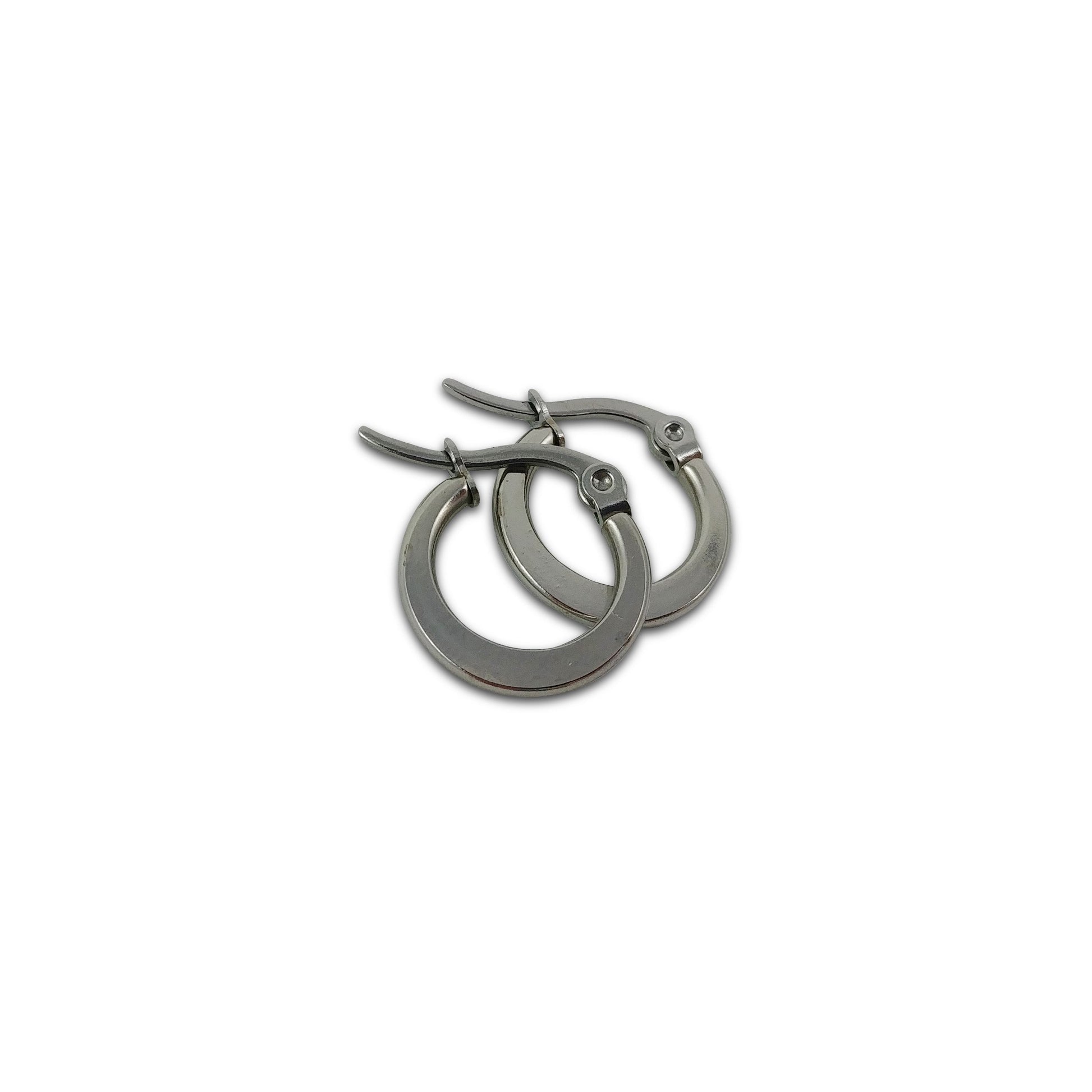 Stainless steel hoop earrings, Hypoallergenic earring findings, Flat ring shape, Silver latch back earwire