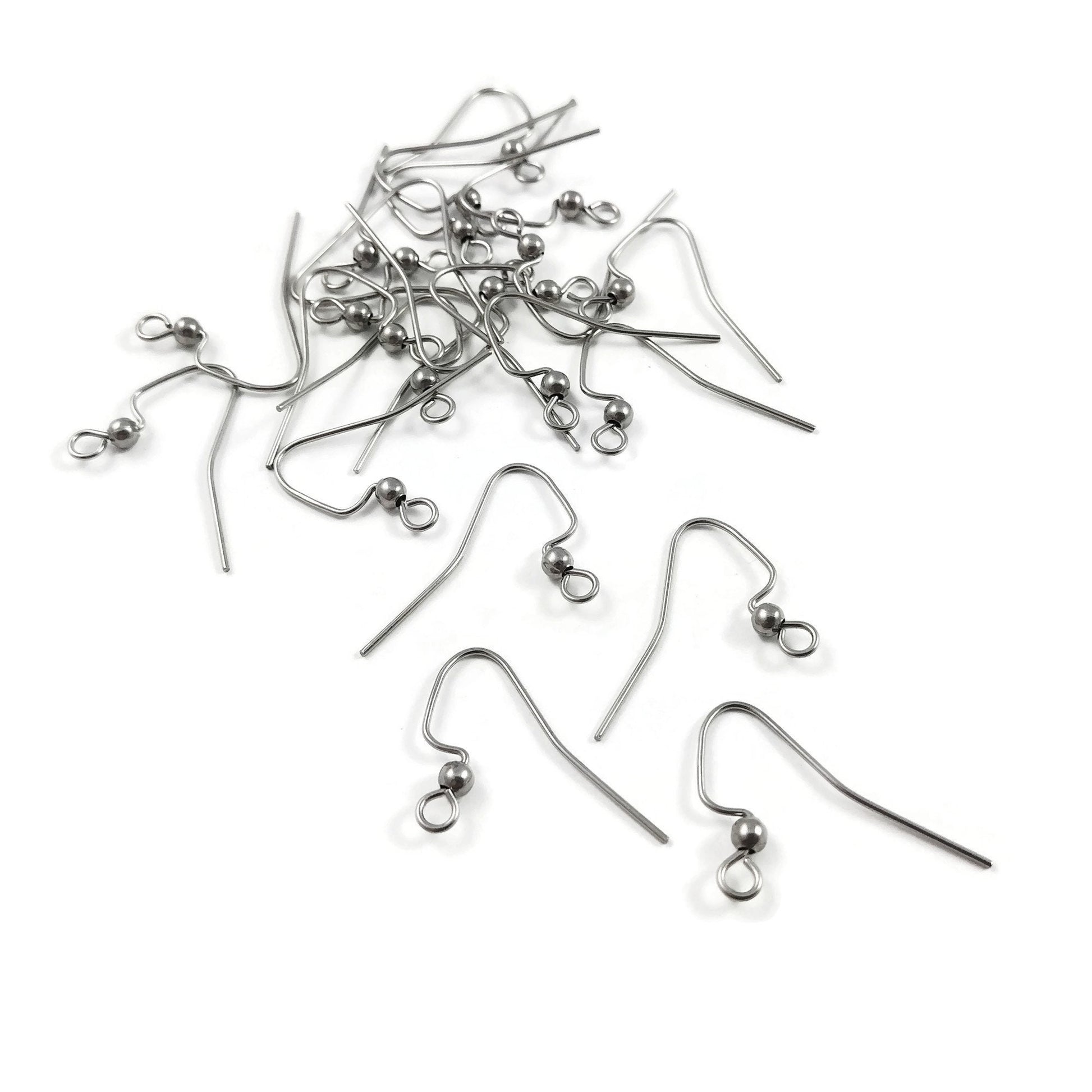 Stainless steel ear wires, Silver french earring hooks, Hypoallergenic earring findings, 20 pcs (10 pairs)