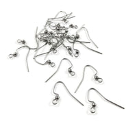 Stainless steel ear wires, Silver french earring hooks, Hypoallergenic earring findings, 20 pcs (10 pairs)