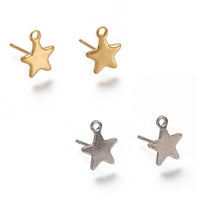8mm star earstuds with loop, Stainless steel earring studs, Hypoallergenic gold or silver jewelry findings