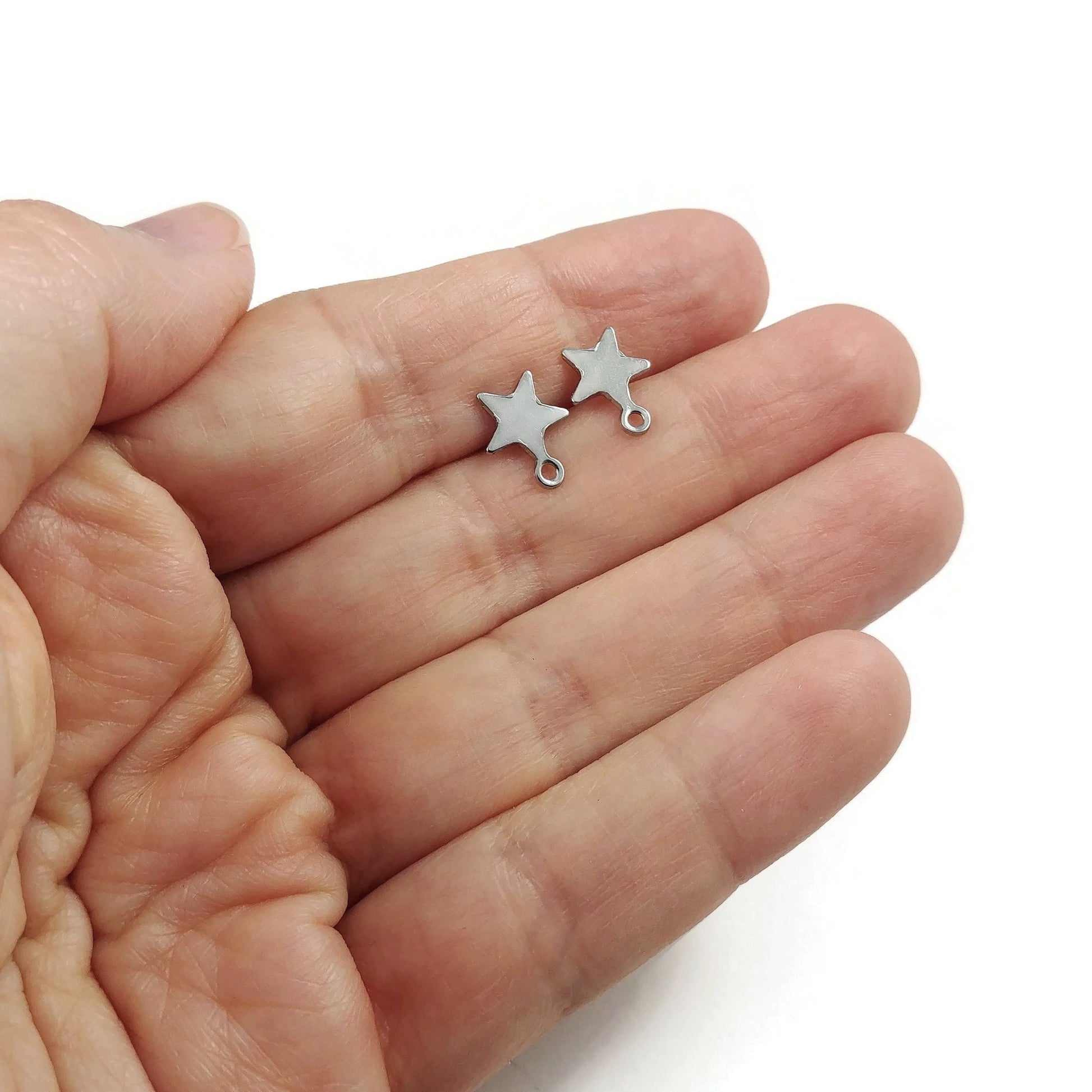 8mm star earstuds with loop, Stainless steel earring studs, Hypoallergenic gold or silver jewelry findings