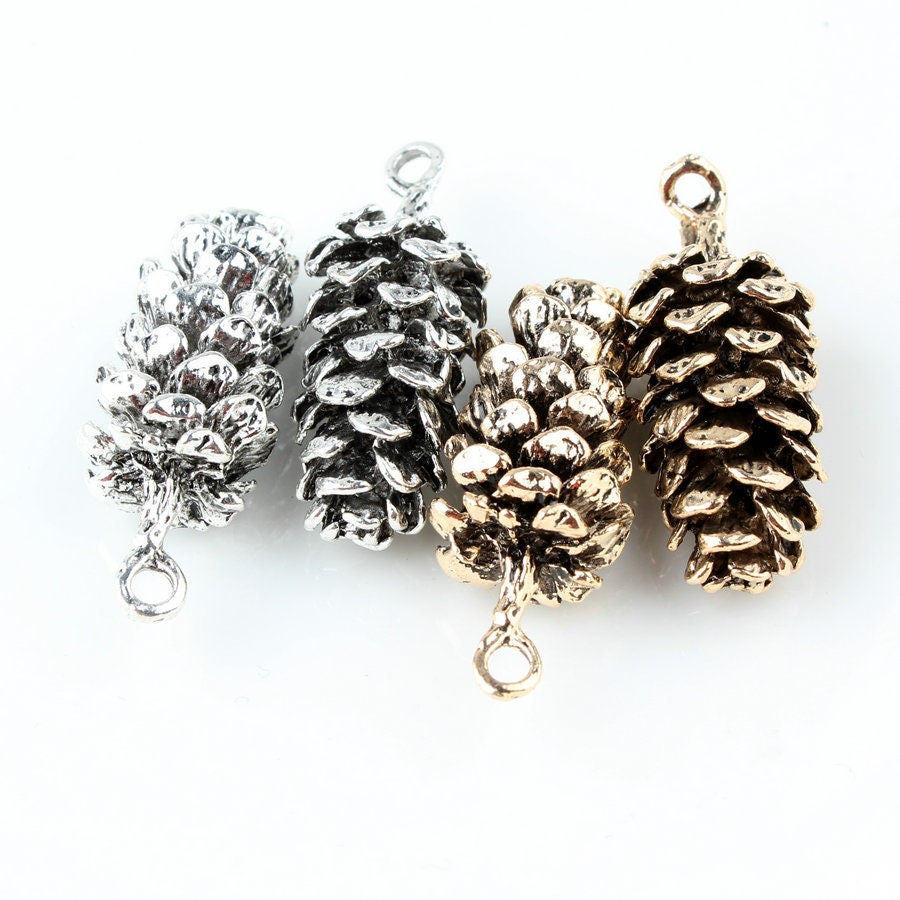 Big pinecone charm, Hypoallergenic DIY necklace pendant, Woodland rustic pendant, antique silver or gold charms