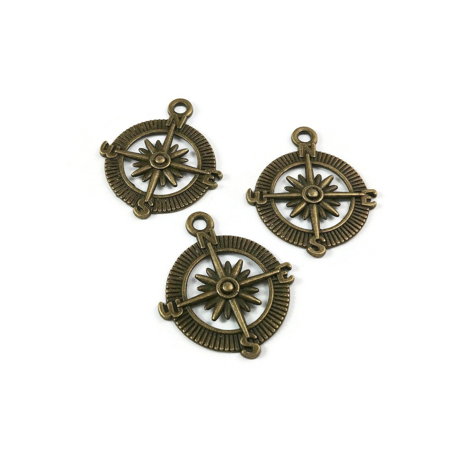 Compass rose charm, Hypoallergenic DIY necklace pendant, Travel nautical pendant, gold bronze silver plated charms
