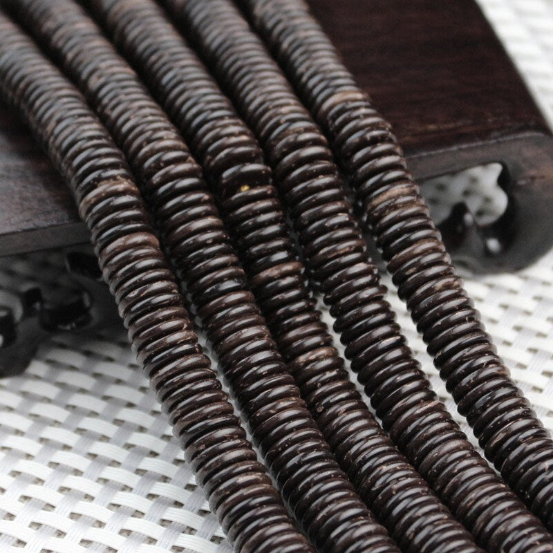 Coconut disc spacer beads, Round flat donut beads, Rustic rondelle wood beads, 6mm 8mm 10mm 12mm, Bulk 27 inch strand for jewelry making