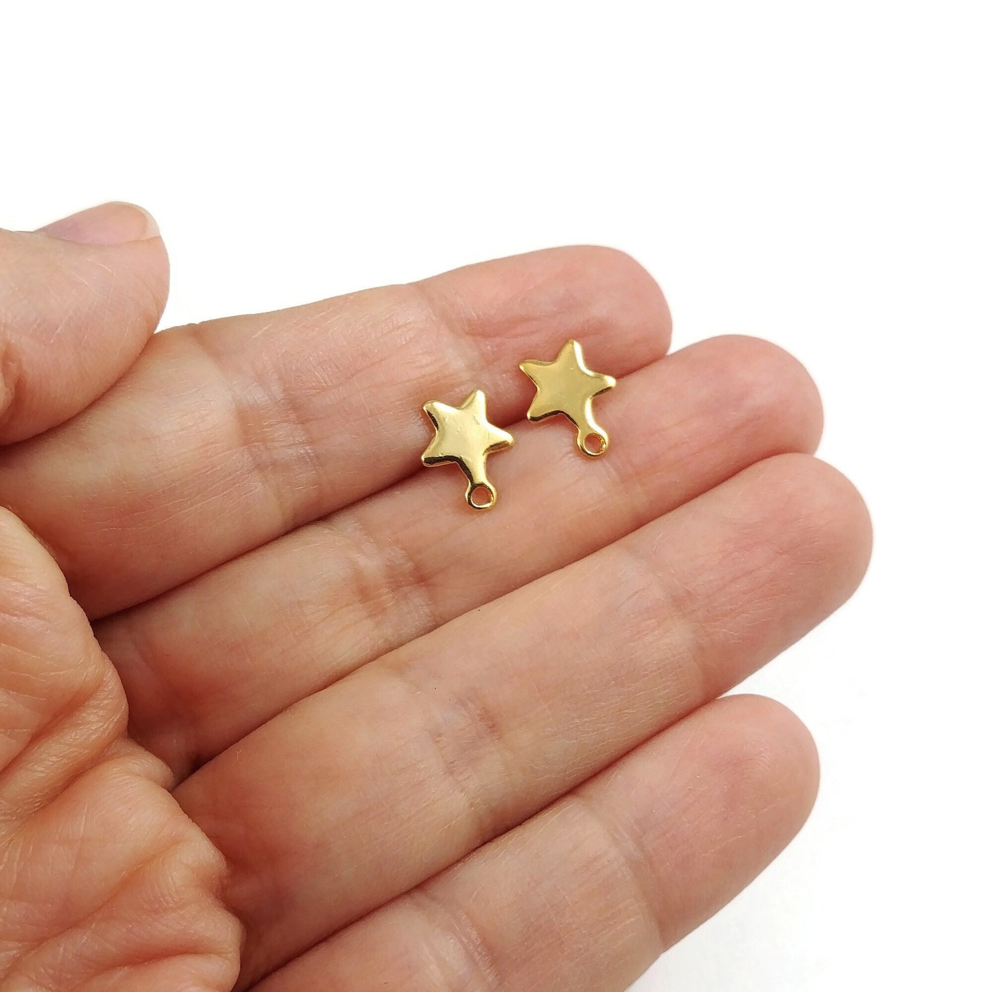 8mm star earstuds with loop, Stainless steel earring studs, Hypoallergenic gold or silver jewelry findings