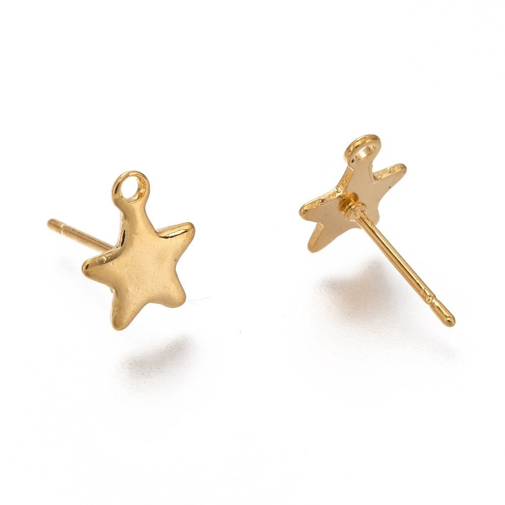 8mm star earstuds with loop, Stainless steel earring studs, Hypoallergenic gold or silver jewelry findings