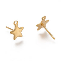 8mm star earstuds with loop, Stainless steel earring studs, Hypoallergenic gold or silver jewelry findings