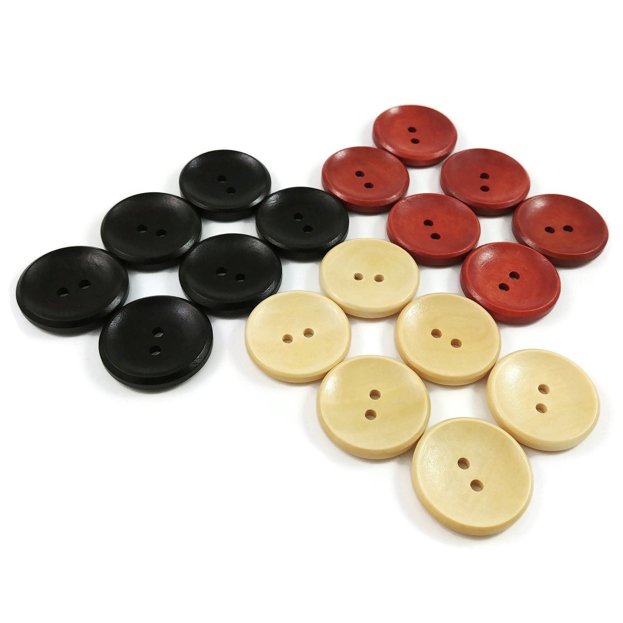 1 inch (25mm) wooden sewing buttons - Dark brown, brown, copper or nat