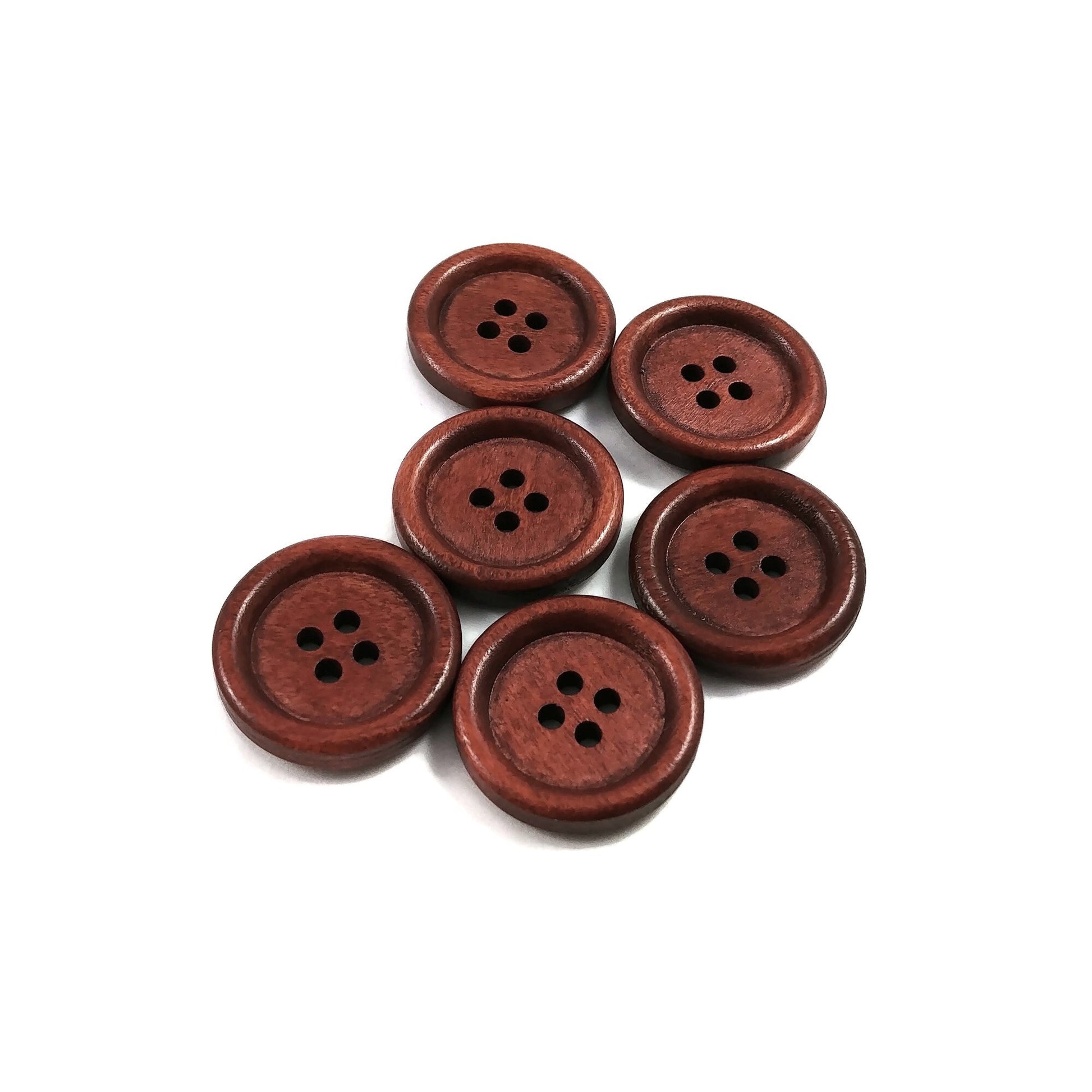 20mm wooden buttons, 6 sewing buttons, Natural wood button, Dark brown, brown or natural