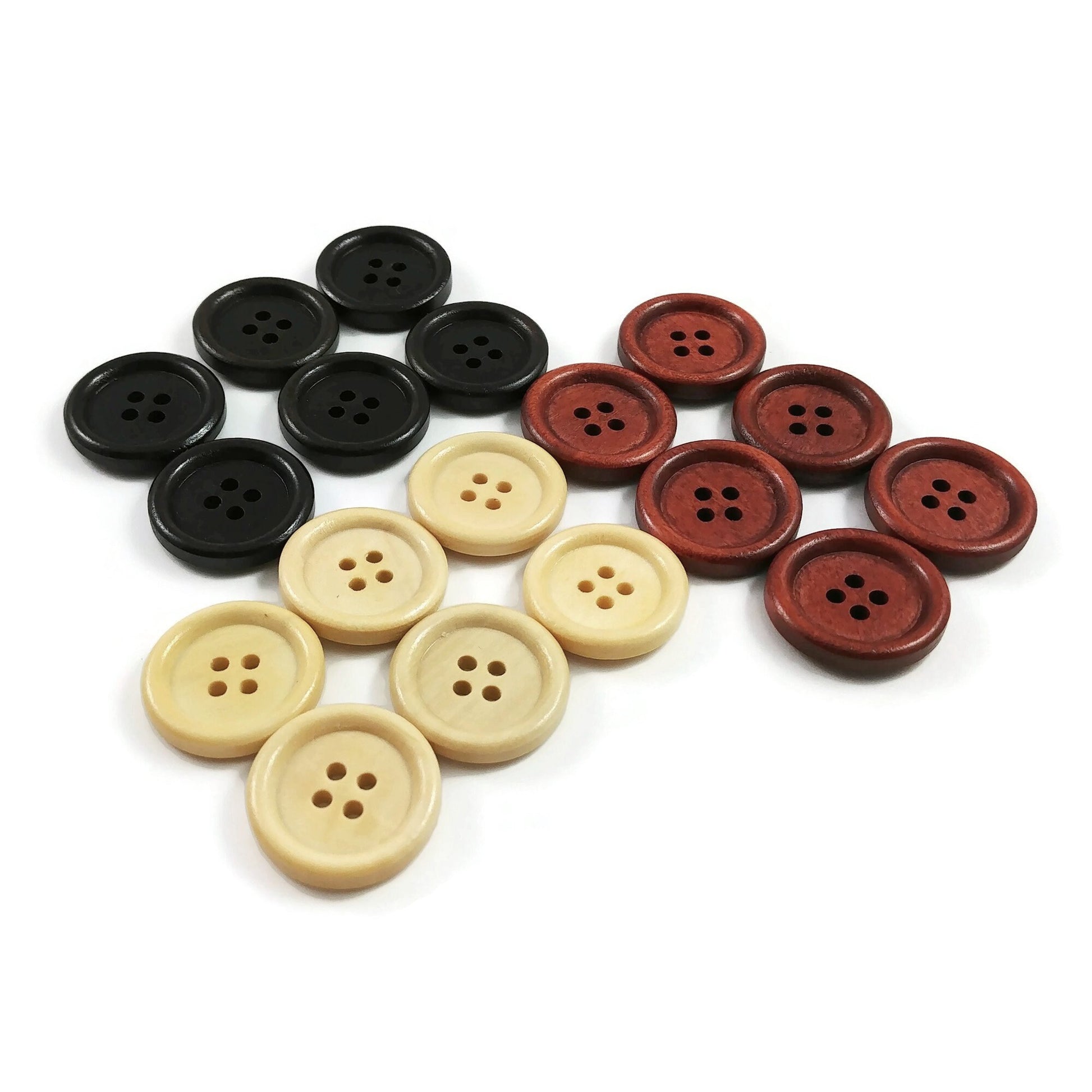 20mm wooden buttons, 6 sewing buttons, Natural wood button, Dark brown, brown or natural