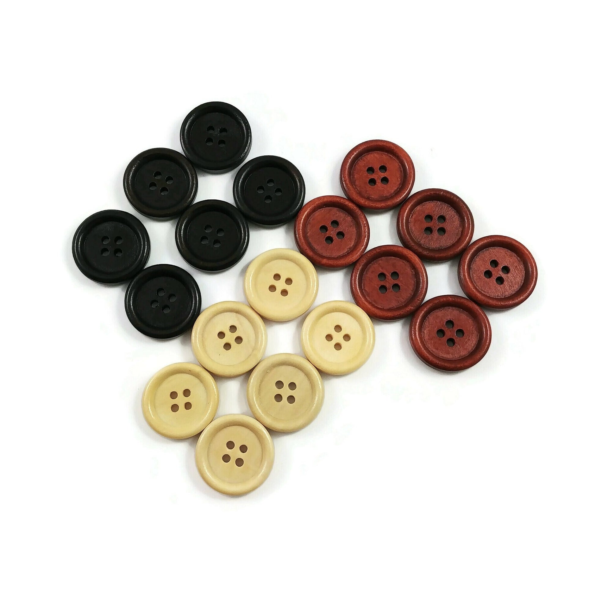 20mm wooden buttons, 6 sewing buttons, Natural wood button, Dark brown, brown or natural