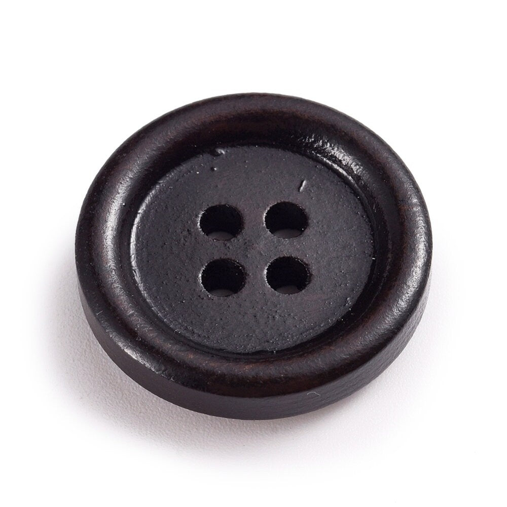 20mm wooden buttons, 6 sewing buttons, Natural wood button, Dark brown, brown or natural