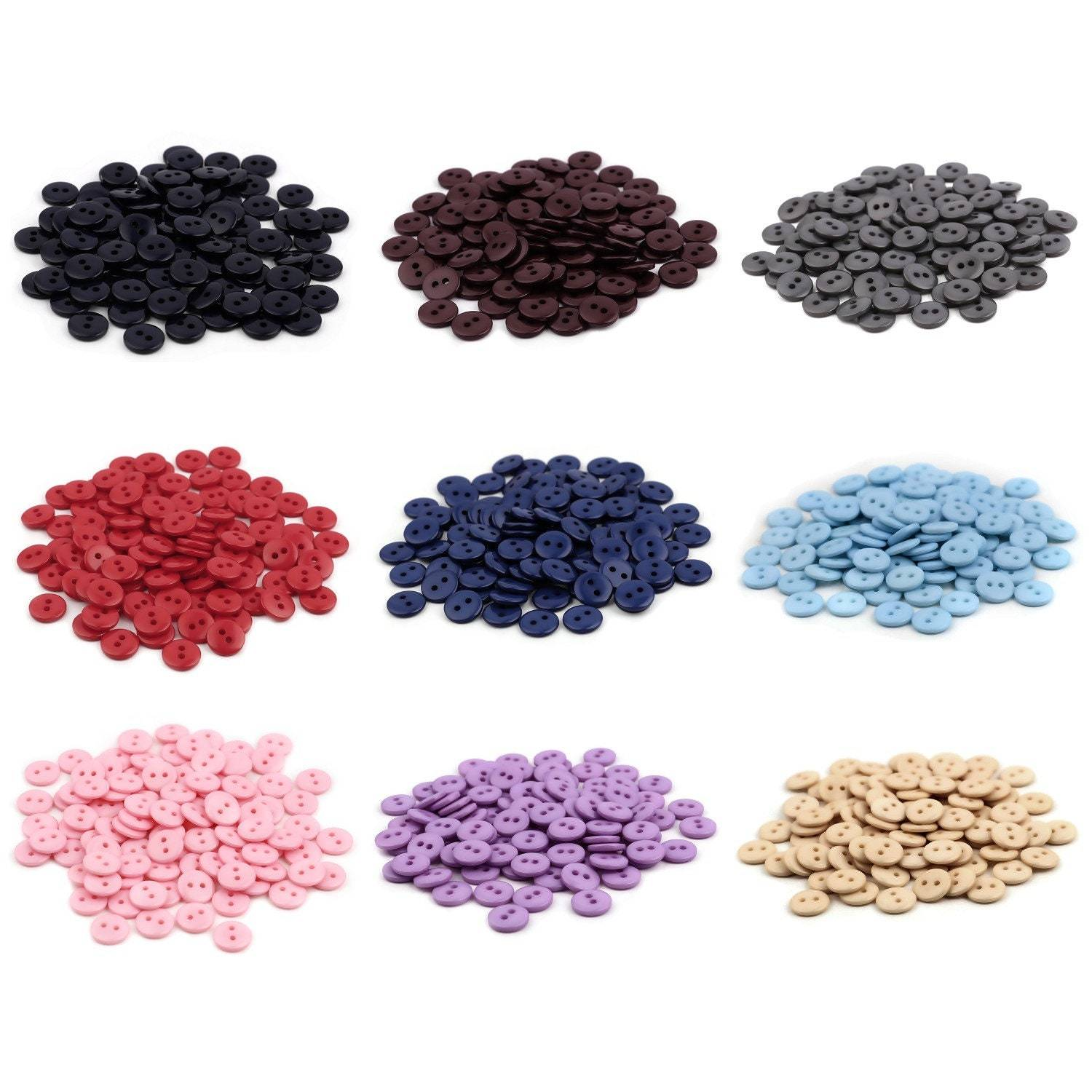 25 resin sewing buttons 10mm - Pick your color: blue, red, pink, purple, grey, beige