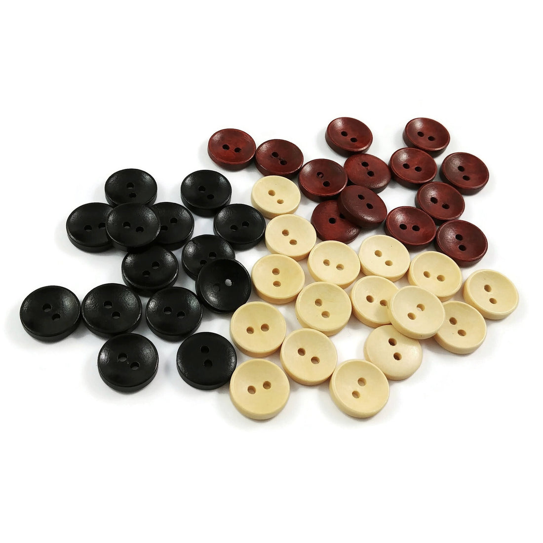 15mm wooden buttons, 6 sewing buttons, Natural wood button, Dark brown craft buttons