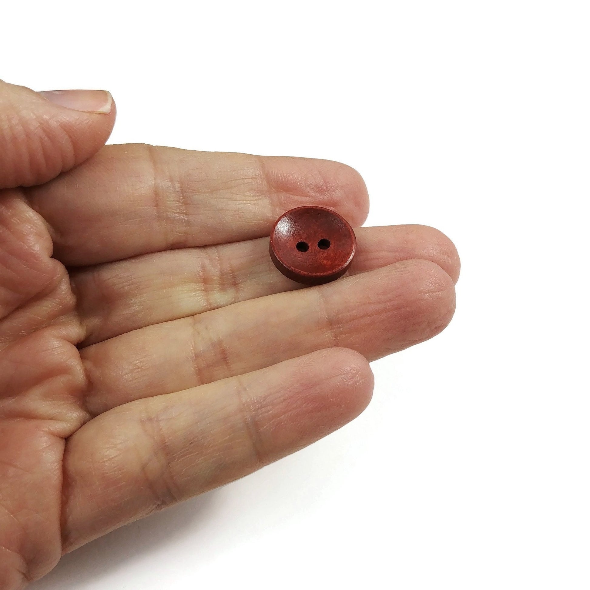 15mm wooden buttons, 6 sewing buttons, Natural wood button, Dark brown craft buttons