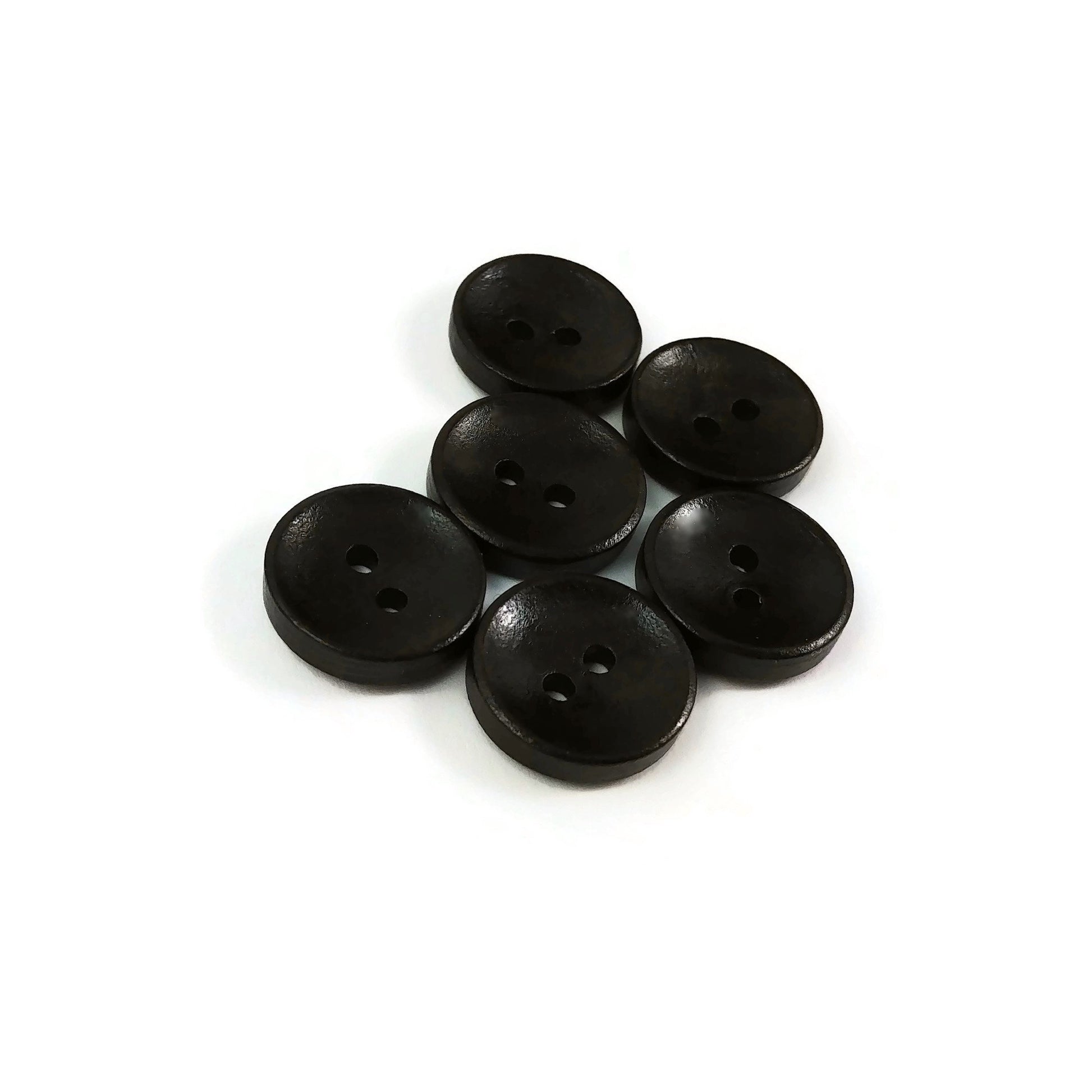 15mm wooden buttons, 6 sewing buttons, Natural wood button, Dark brown craft buttons