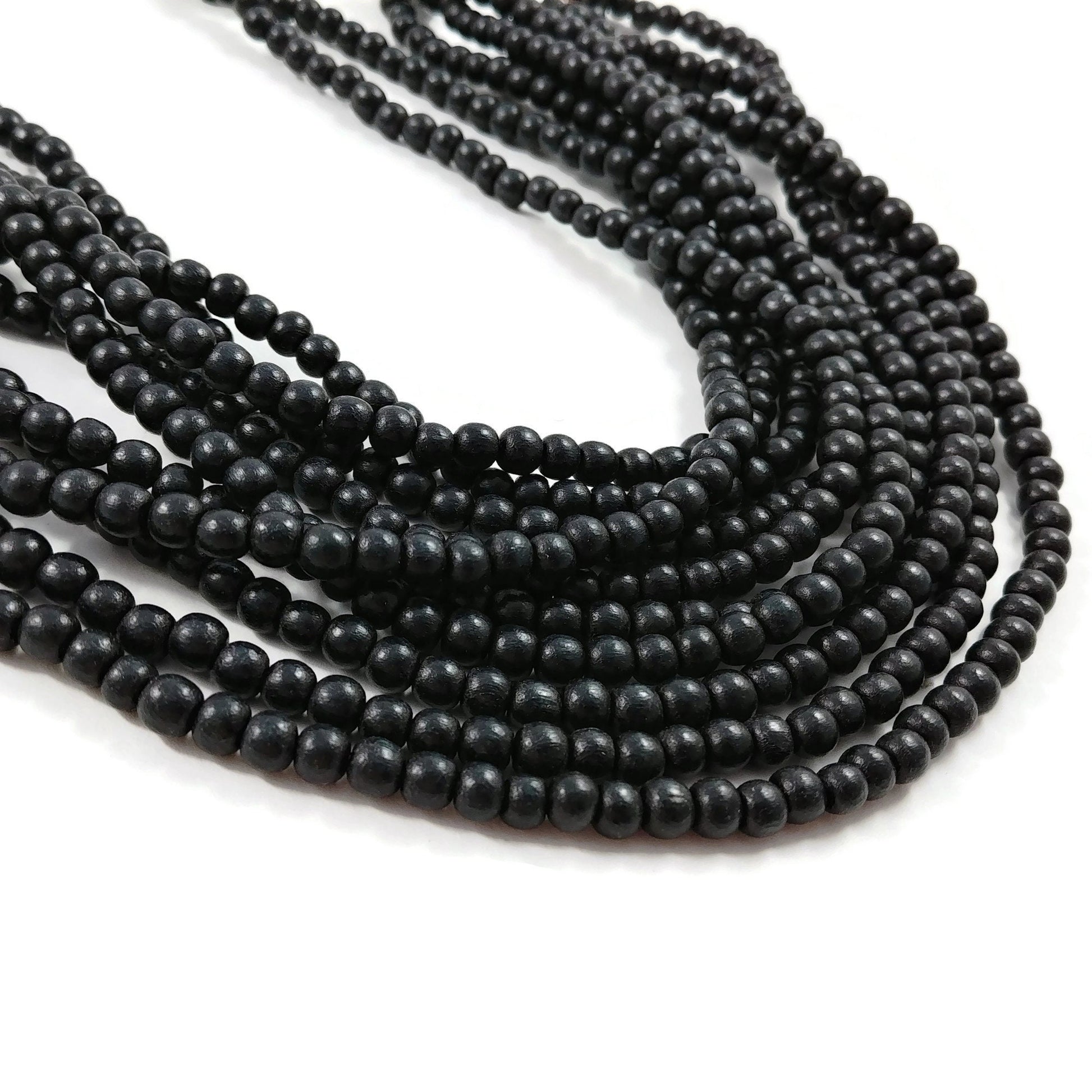 5mm black wood beads, 85pcs natural wooden beads, Round spacer beads for jewelry making