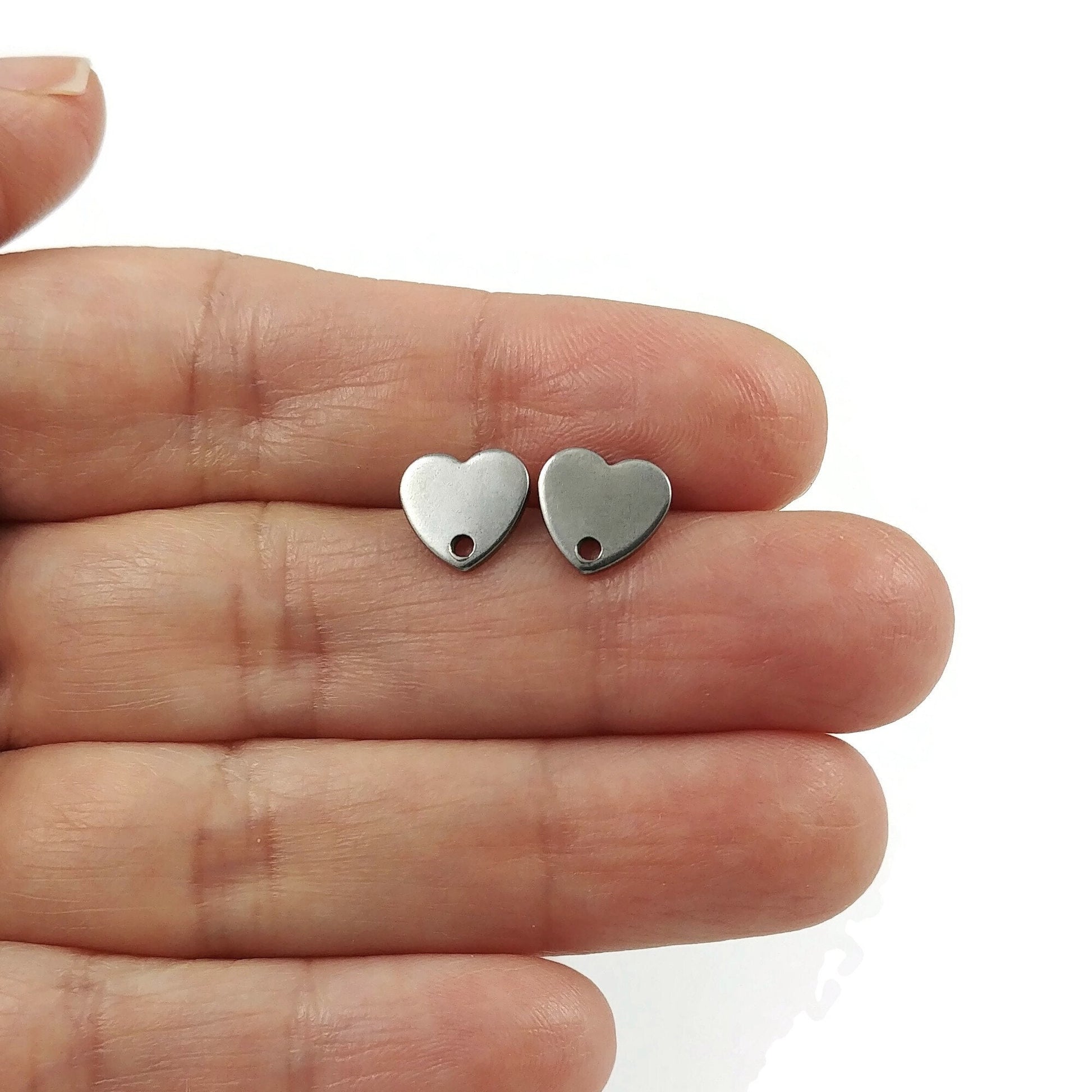 Heart shape stainless steel earring post,  Hypoallergenic earring findings, Gold studs, Silver earring making supplies
