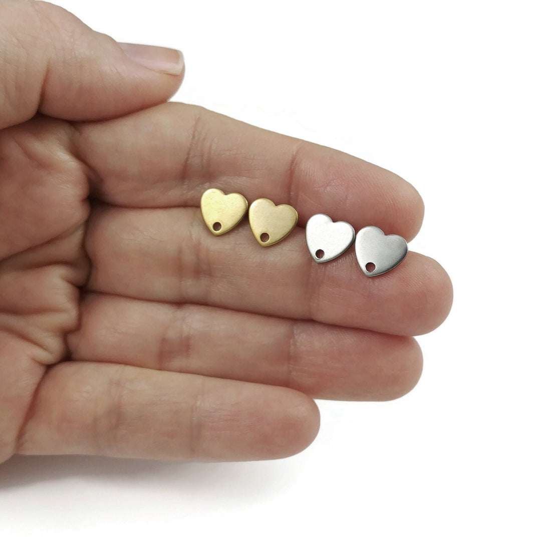 Heart shape stainless steel earring post,  Hypoallergenic earring findings, Gold studs, Silver earring making supplies