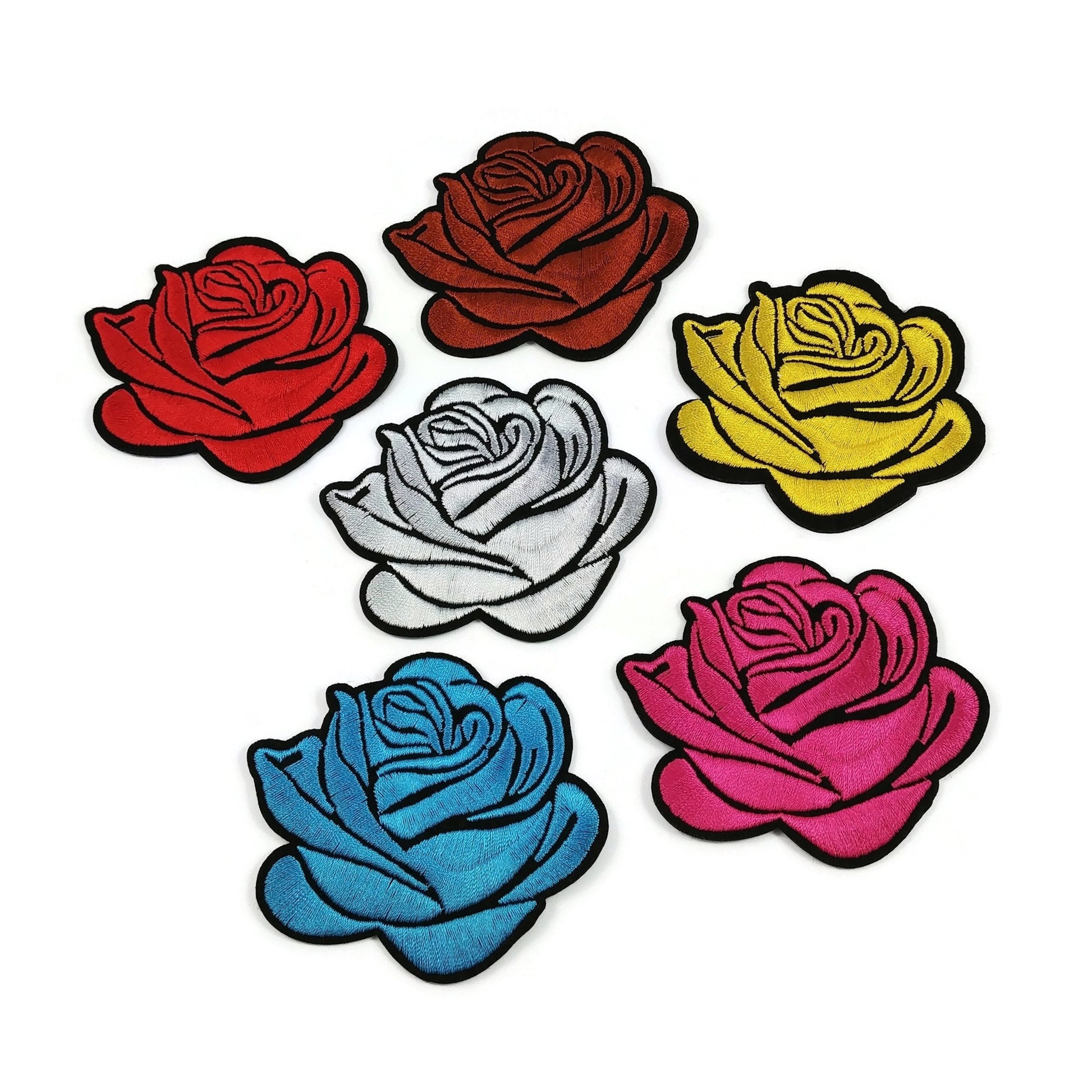 Large rose patch, Flower iron on patch, Embroidered patch, Big rose patch for jackets