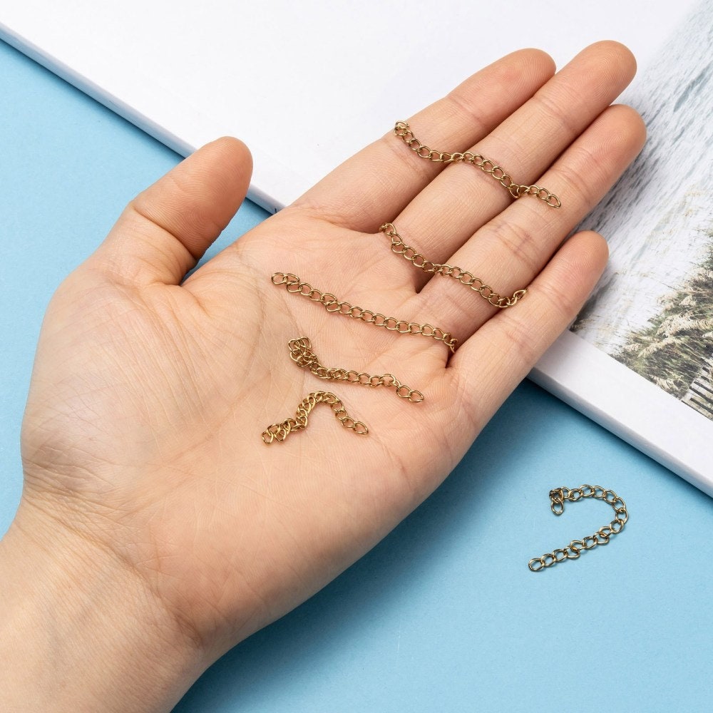 10 Gold stainless steel extender chains - Bracelet or necklace extender 50mm - Jewelry making supplies