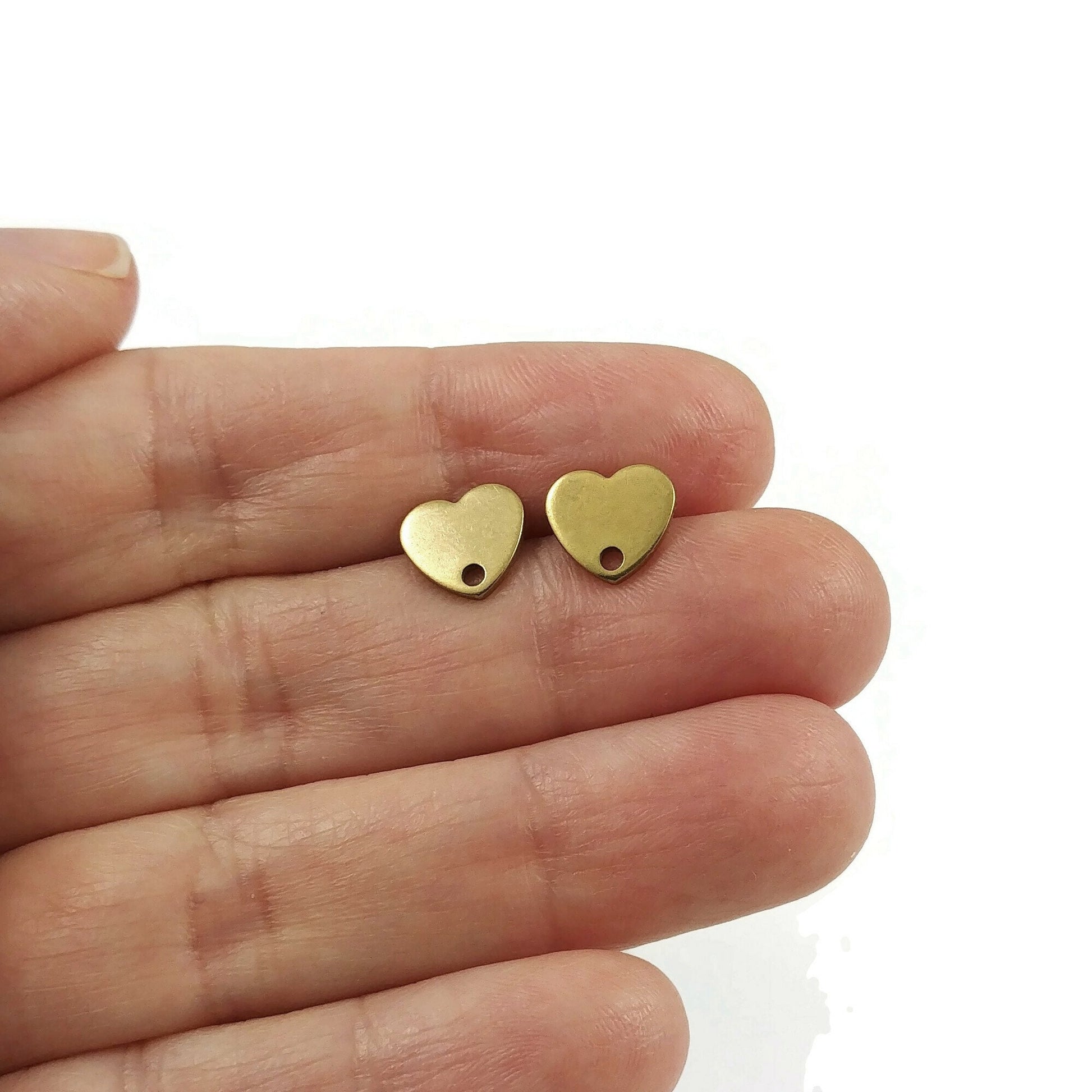 Heart shape stainless steel earring post,  Hypoallergenic earring findings, Gold studs, Silver earring making supplies