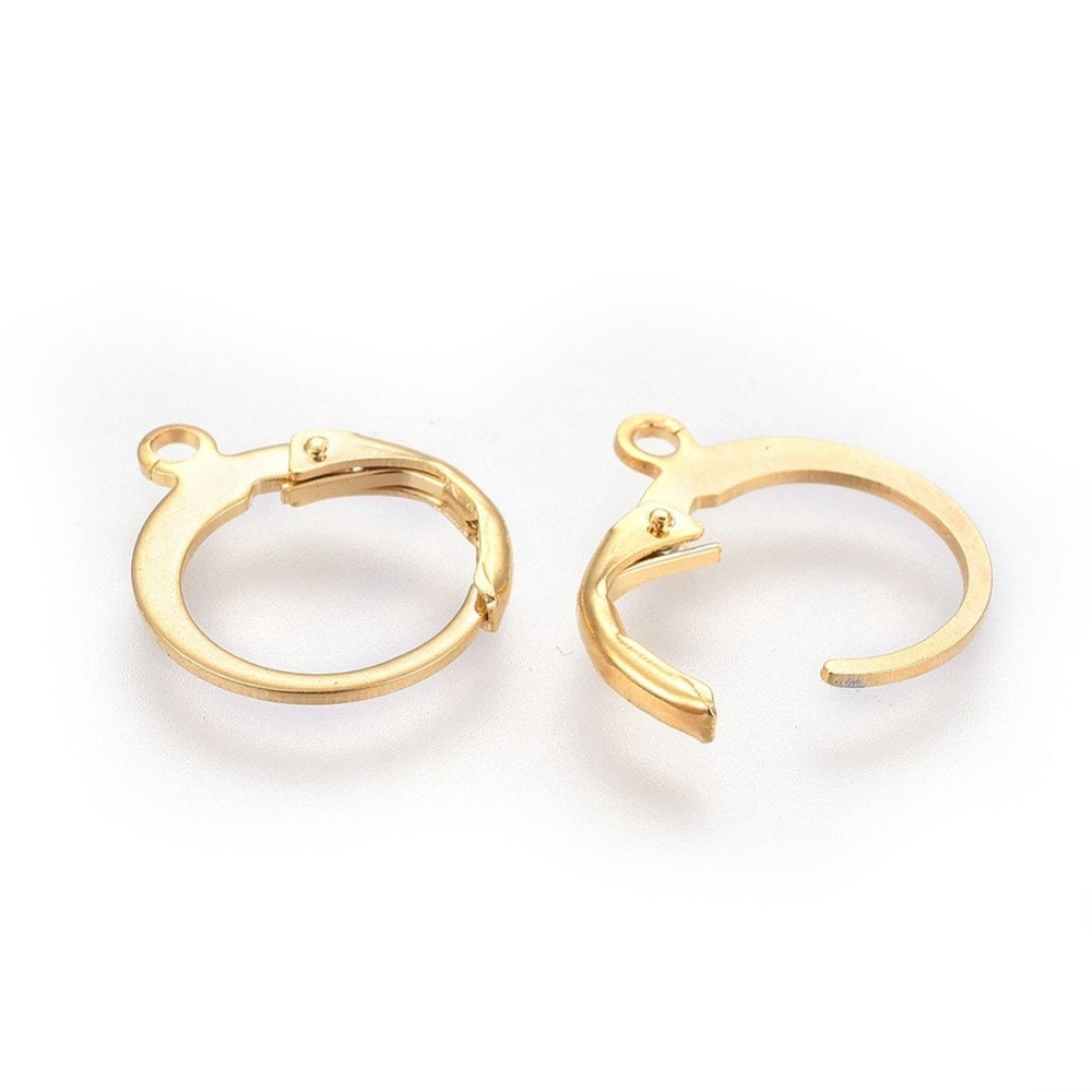 24K Gold plated round lever back, Stainless steel hoop earring hooks, 10pcs (5 pairs) Hypoallergenic leverbacks