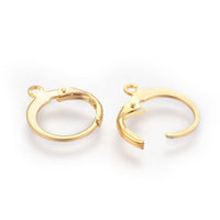24K Gold plated round lever back, Stainless steel hoop earring hooks, 10pcs (5 pairs) Hypoallergenic leverbacks