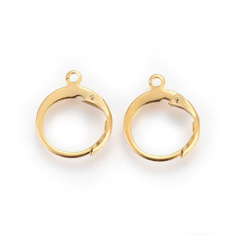 24K Gold plated round lever back, Stainless steel hoop earring hooks, 10pcs (5 pairs) Hypoallergenic leverbacks