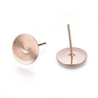 Rose gold earring posts, Stainless steel studs, 3mm, 4mm, 5mm, 6mm, 8mm, 10mm flat pad earring findings