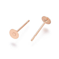 Rose gold earring posts, Stainless steel studs, 3mm, 4mm, 5mm, 6mm, 8mm, 10mm flat pad earring findings