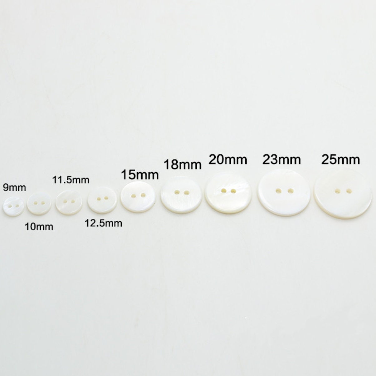 Mother of pearl buttons, Natural white shell sewing buttons, 7 sizes available