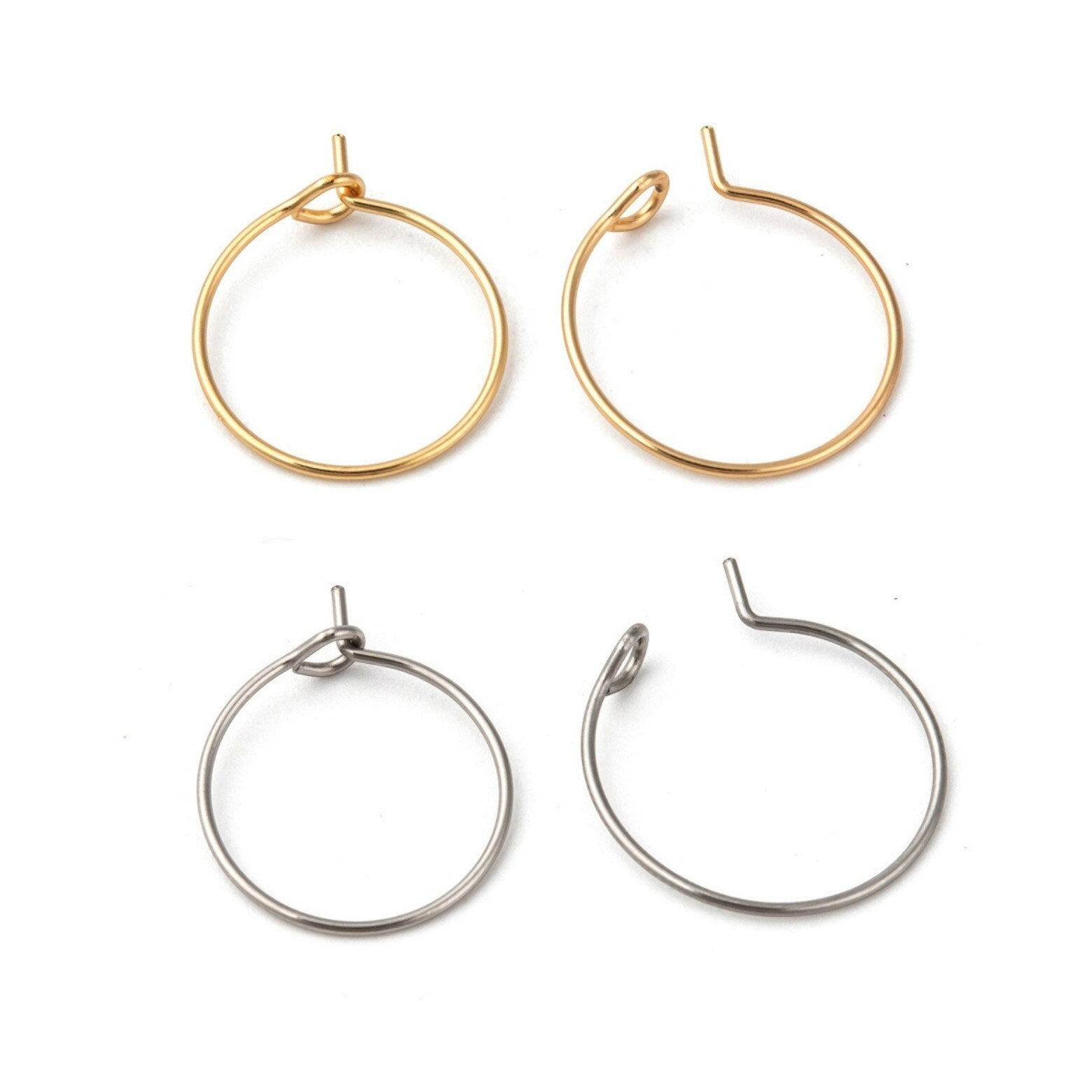 Surgical stainless steel hoops, Hypoallergenic earring findings, 15mm, 20mm, 25mm, 30mm hoops for jewelry making