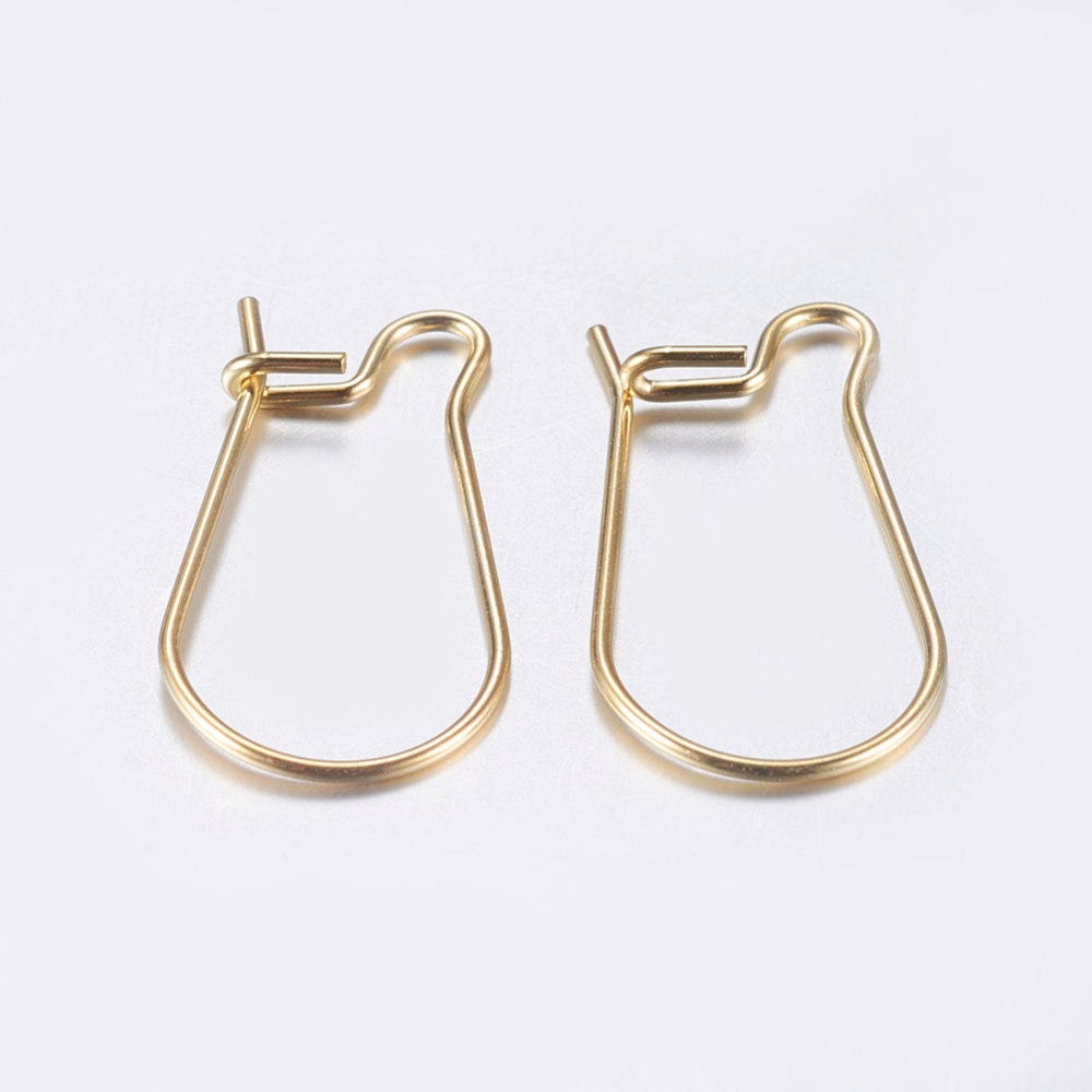 18K gold plated kidney earring hooks, 10pcs (5 pairs) stainless steel ear wires, Hypoallergenic jewelry making