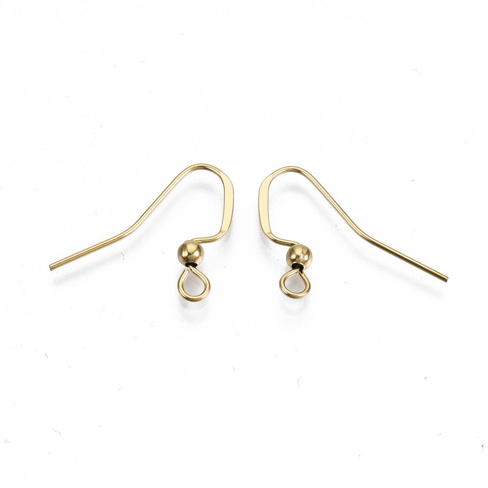 18K gold plated french earring hooks, Stainless steel ear wires, Nickel free earring findings, 20 pcs (10 pairs)