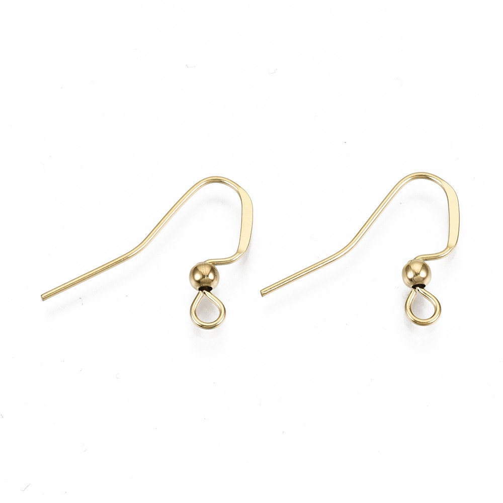 18K gold plated french earring hooks, Stainless steel ear wires, Nickel free earring findings, 20 pcs (10 pairs)
