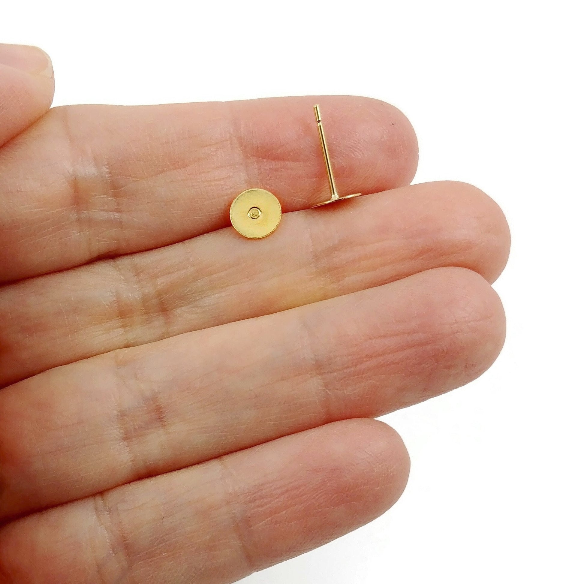 24K gold plated earring post, 6mm stainless steel flat pad studs, 50pcs (25 pairs) blank parts for jewelry making