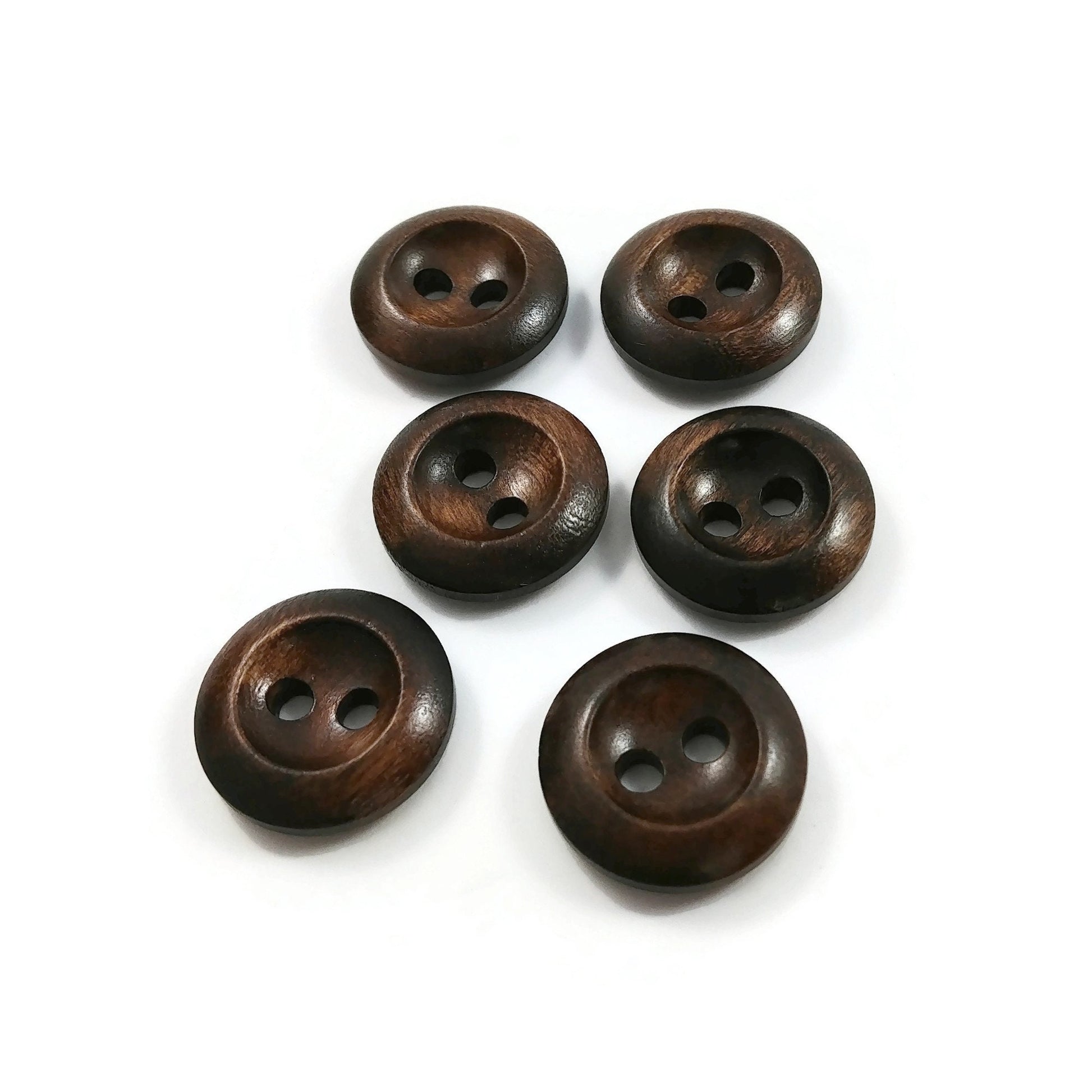 Dark Olive wood buttons, 15mm, 18mm, 20mm, Round edge walnut sewing buttons, Made in Italy