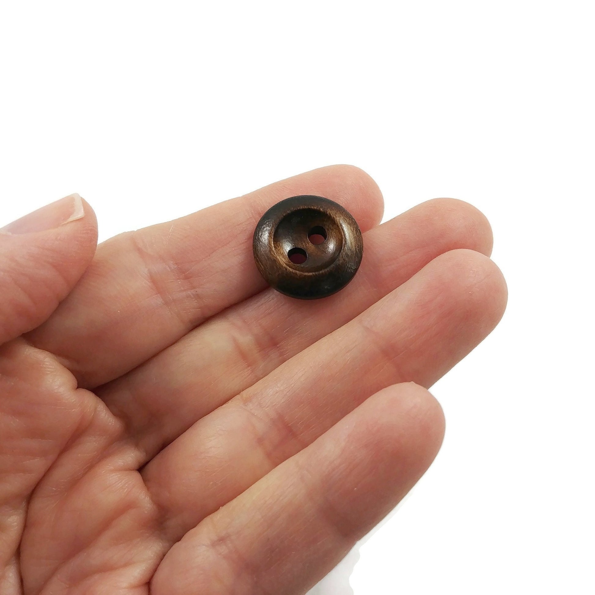 Dark Olive wood buttons, 15mm, 18mm, 20mm, Round edge walnut sewing buttons, Made in Italy